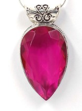 123 CT Natural Pink Ruby Pear Shape 925 Silver Pendant IGL Certified Gems 6YHF picture
