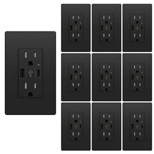 10Pack USB C Charger Wall Outlet 4.8A High Speed Duplex Receptacle 15 Amp Black picture