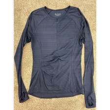 Athleta Yoga Athleisure Navy Blue Space Dye Ruched Zip Front Long Sleeve Top Sm picture