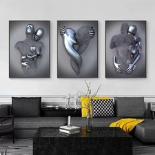 3pcs Canvas Wall art Heart In Love Silver Couple Art Pop Art Wall decor picture