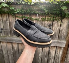 TOMS Cara Lug Sole Penny Loafers Size 9 Black Suede Chunky Platform picture
