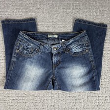 Y2K Paris Blues Womens Dark Blue Distressed Jean Capris Stretch Size 7 picture