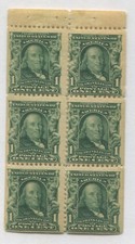 1903 US Stamp #300b 1c Mint Never Hinged F/VF Booklet Pane of 6 Wmk. 191 Perf 12 picture