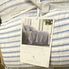 Levtex Home Tobago Full/Queen Quilt Set Blue/White Stripe 88x92 w/2 Shams picture
