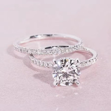 2pcs CZ Ring Set Women Engagement Wedding Band Cubic Zirconia Jewelry Gift picture