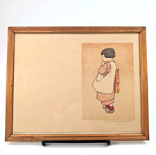 Antique Japanese Woodblock Print PENCIL Signed HIROSHI YOSHIDA Little Girl Frame picture