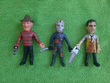 Rare Complete Set Of Horror Headliners Leatherface, Freddy & Jason Bendy Toys picture
