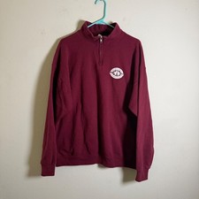 Jerzees Mens Burgundy Brophy Bros Restaurant Clam Bar Quarter Zip Sweatshirt L picture