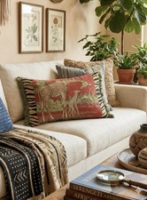 Vtg Ashford Court Giraffe Safari Tapestry Throw Pillow Fringe 22” Mother Baby picture