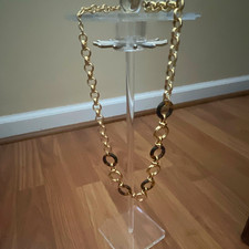 Gold Tone Round Link Chain Necklace Brown Plastic Links Lobster Closure No Stone picture