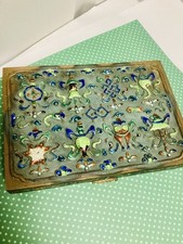 Antique Cantonese Multicolor Enamel Box with Buddhist Symbols 6.5” X 4.5” 💛 picture
