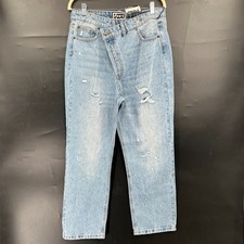 NEW KBB by Kahlana light wash crossover front distressed straight leg jeans 8 picture