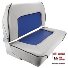 Double Boat Folding Seat,Folding Rear Bench Seat Waterproof Low Gray + Blue picture