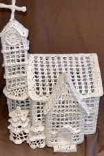 Hand Crocheted Schoolhouse Beautiful Church 3-D White With Sparkle picture