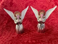 Vintage Bradford Plastic Chrome Angel Christmas Ornaments Lot of 2 Silver picture