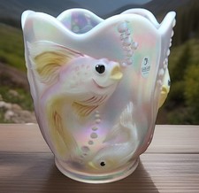 Fenton Atlantis Rosalene Glass Vase 6.5