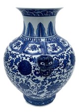 Festcool 16� Blue and White Porcelain Vase, Double Lion Head Ears Ceramic Chi... picture