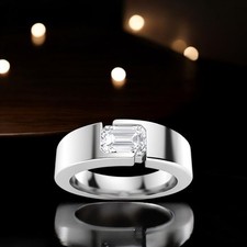 14k White Gold Ring For Men's Wedding Lab Grown 0.50 Carat Emerald Diamond picture