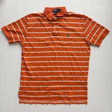 Vintage Polo by Ralph Lauren Men M Orange White Stripe Polo Shirt Green Pony Y2K picture