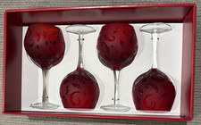 Coldwater Creek Red Decorated Abstract Wine Glasses Set of (4) - 8.5
