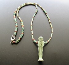 NILE Ancient Egyptian Ptah Amulet Mummy Bead Necklace ca 600 BC picture