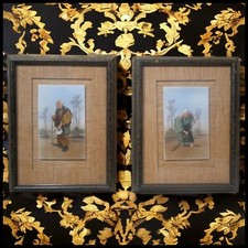 Pair Vintage Saito Hodo Japanese Porcelain Plaques - Hand-Painted Man & Woman picture