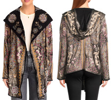 BNWT Johnny Was Biya Metallic Embroidered Hoodie Jacket Black Metallic M $490 picture