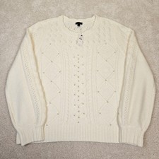NWTs Talbots Cream Cable Knit Pearl Embellished Sweater L Cottagecore Romantic picture