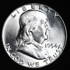 GEM BU UNCIRCULATED UNC MS 1954 SILVER FRANKLIN HALF DOLLAR BRILLIANT LUSTER picture
