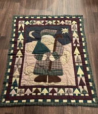 VTG Handmade Appliqué Santa Quilt Lap Blanket Country Primitive Christmas 46x53 picture