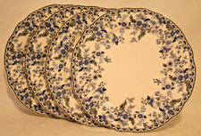 Grace Teaware  Blue Floral Fern Silver Trim 10” Dinner Plates Set of Four New picture