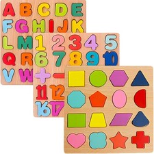 Wooden Puzzles for Toddlers, 3Pack Alphabet Shape Puzzles for Kids 3 Wooden picture