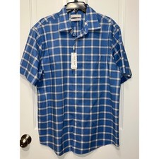 NWT Roundtree & Yorke Gold Label Mens Blue Non-Iron Short Sleeve Shirt Large picture