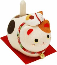 Kyoto Chirimen Maneki Neko Calico Cat Family Solar Powered Tail Wagging Japan picture