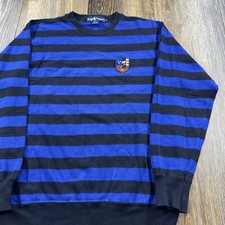 Vintage Polo Ralph Lauren Sweatshirt Mens S Blue Black Striped Suicide Ski 80s picture