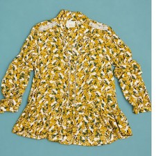 Maeve Anthropologie Size 6 Rabbit Print Peplum Blouse Mustard Lace Boho picture