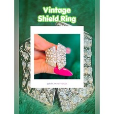 🪩 Vintage Geometric Pavé Crystal Shield Ring ❥ OS picture