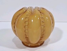 Fenton art glass ribbed beaded honey amber overlay white bowl vase vintage  picture