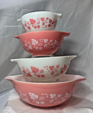 Vtg Pryex Pink Gooseberry Cinderella Bowls Set Of 4 Mixing Bowls GREAT CONDITION picture