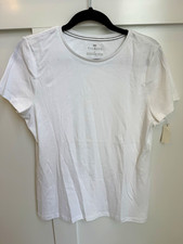 Talbots Women's White Pima Cotton Knit Crew Neck Short Sleeve Tee L NWT picture