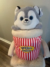 Pup Corn Husky Cute Peek A Boo Collectible Plush Toy Large 28 x 16 NWT picture