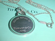 PLEASE RETURN TO TIFFANY & CO STERLING BLUE ENAMEL ROUND TAG NECKLACE ON 26