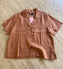 Quince Terracotta European Linen Short Sleeve Button Shirt Women's NWT Medium picture