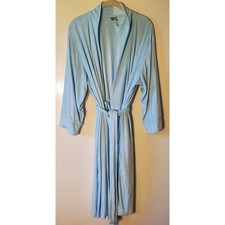 N Natori Women's Large Robe Lightweight Terrycloth Sky Blue Wrap Front Tie Waist picture