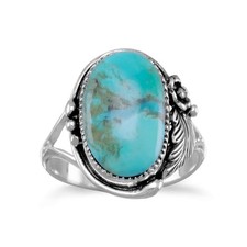 Oval Reconstituted Turquoise Floral Design Ring picture
