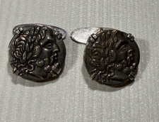ANTIQUE MACEDONIAN TETRADRACHM COIN CUFF LINKS -SILVER -2/3