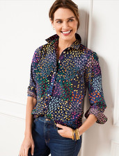 NEW Talbots Cotton Button Front Shirt Size XS Blue with Floral Bunches picture