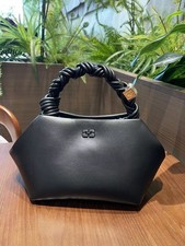 Ganni Black Leather Braided Handle Top Handle Bag Purse 28x14x16cm picture