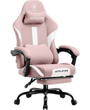 GTPLAYER Pink and White Gaming Chair, Ergonomic with Armrests and Wheels picture