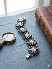 Vintage 1950s NAPIER Large Silver Plated Filigree Flower Link Rhinestone... picture